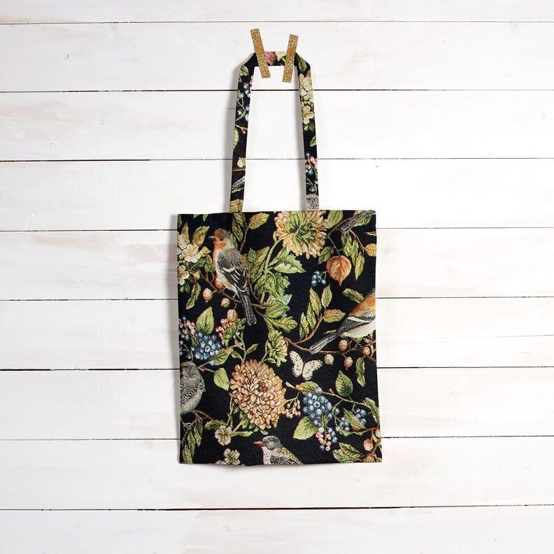 Dekorační látka Gobelín Květiny a ptáci – černá/zelená,  image number 6