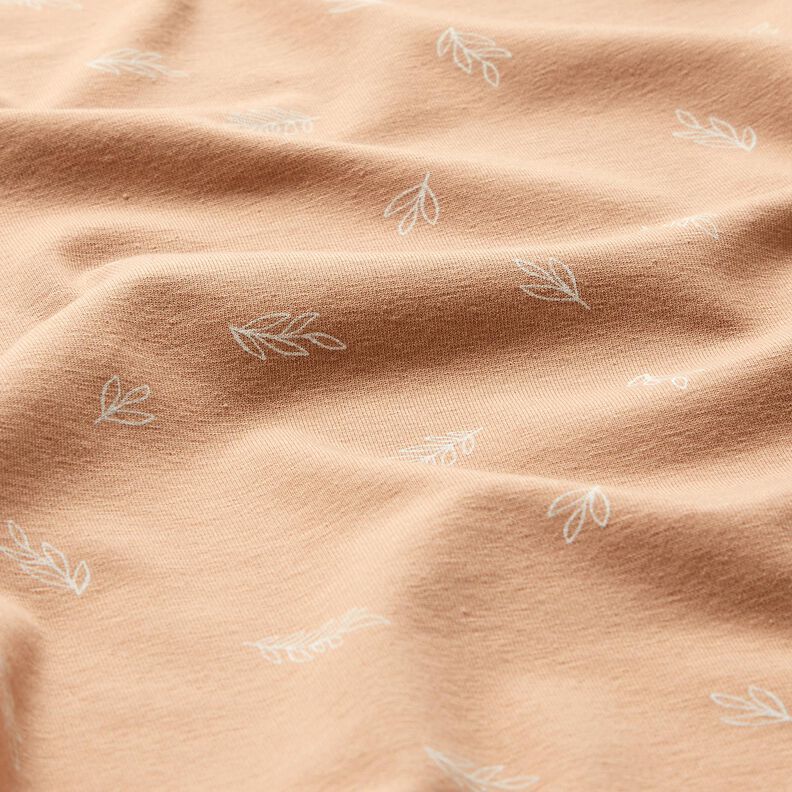 Bavlněn&yacute; žerzej Listy &ndash; světle hněd&aacute;,  image number 2