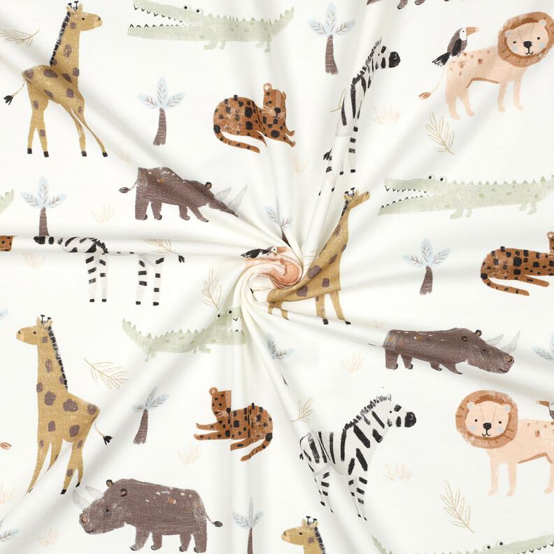 Bavlněný žerzej Stepní zvířata digitální potisk | Poppy Fabrics – slonová kost/tmavě hnědá, image number 3