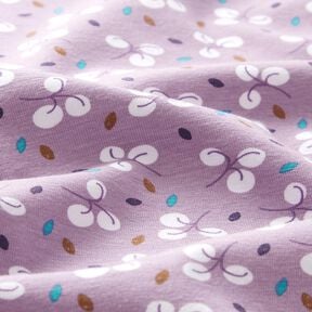 Bavlněný žerzej Větve a tečky – levandulová, 