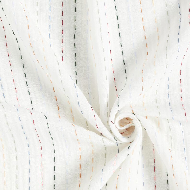 Mušelín / dvojitá mačkaná tkanina Barevné proužky – vlněná bílá,  image number 3