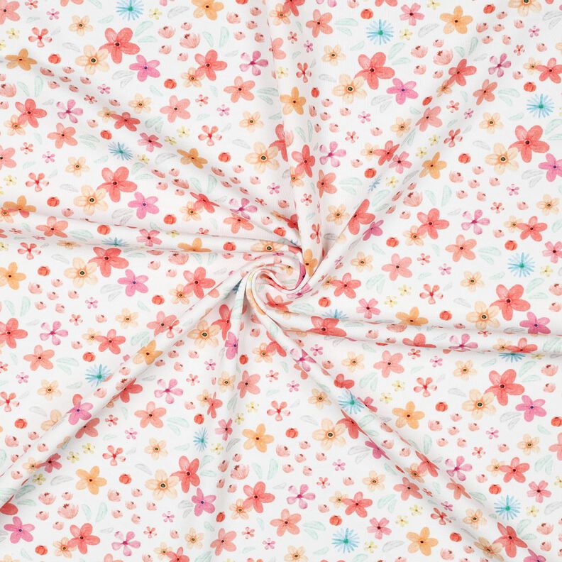 GOTS Bavlněný žerzej Barevné květy digitální potisk | Poppy Fabrics – bílá/meruňková,  image number 3