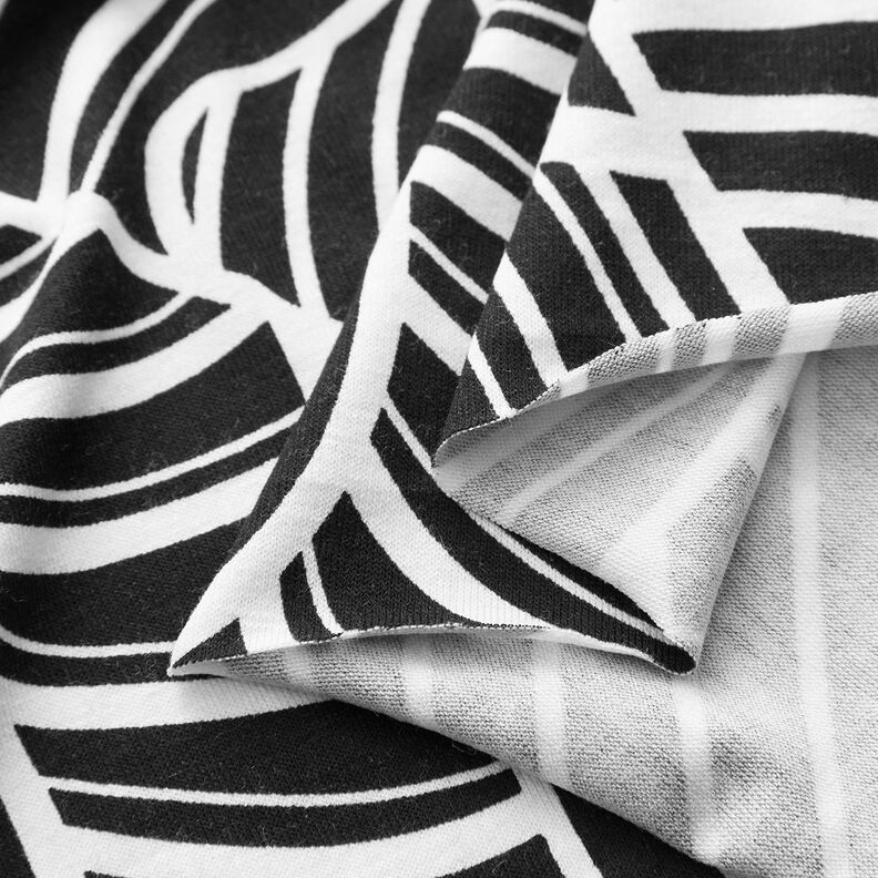 Viskózový žerzej abstraktní listy – černá/bílá,  image number 3