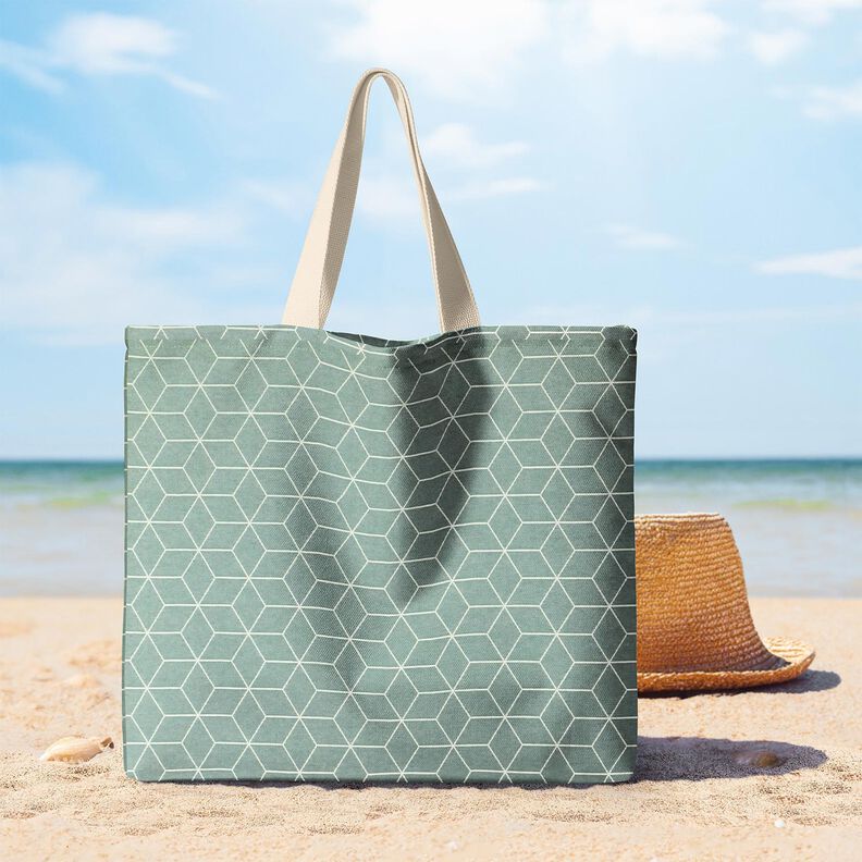 Dekorační látka Žakár Moderní kostky – rákosove zelená/slonová kost,  image number 7