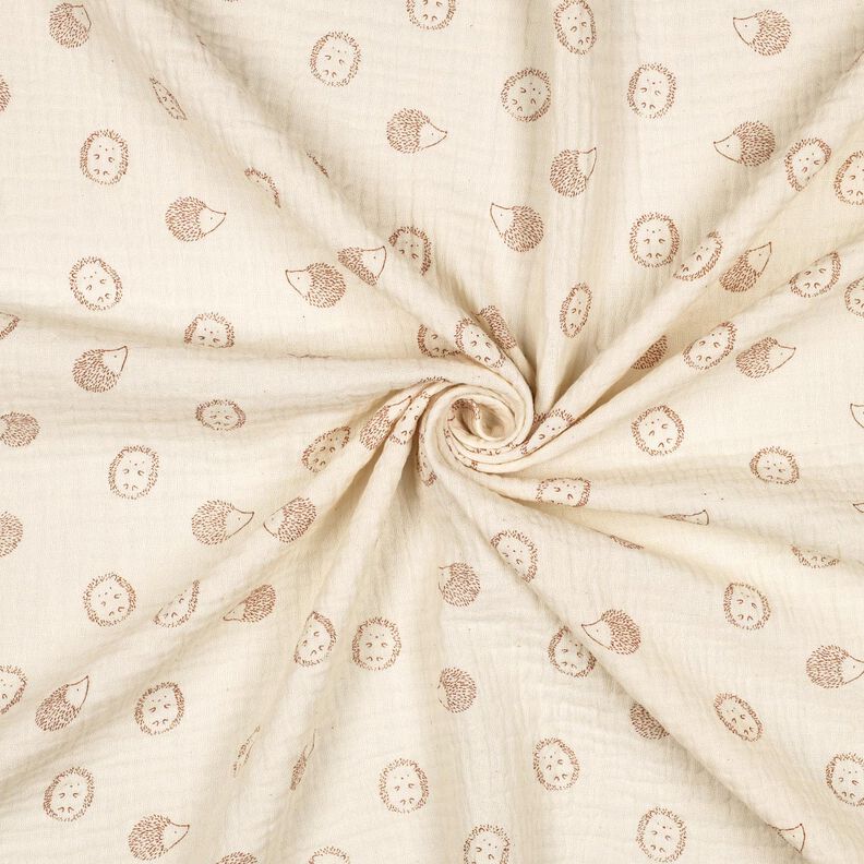 Mušelín / dvojitá mačkaná tkanina Ježek | Poppy Fabrics – přírodni/světle hnědá,  image number 3