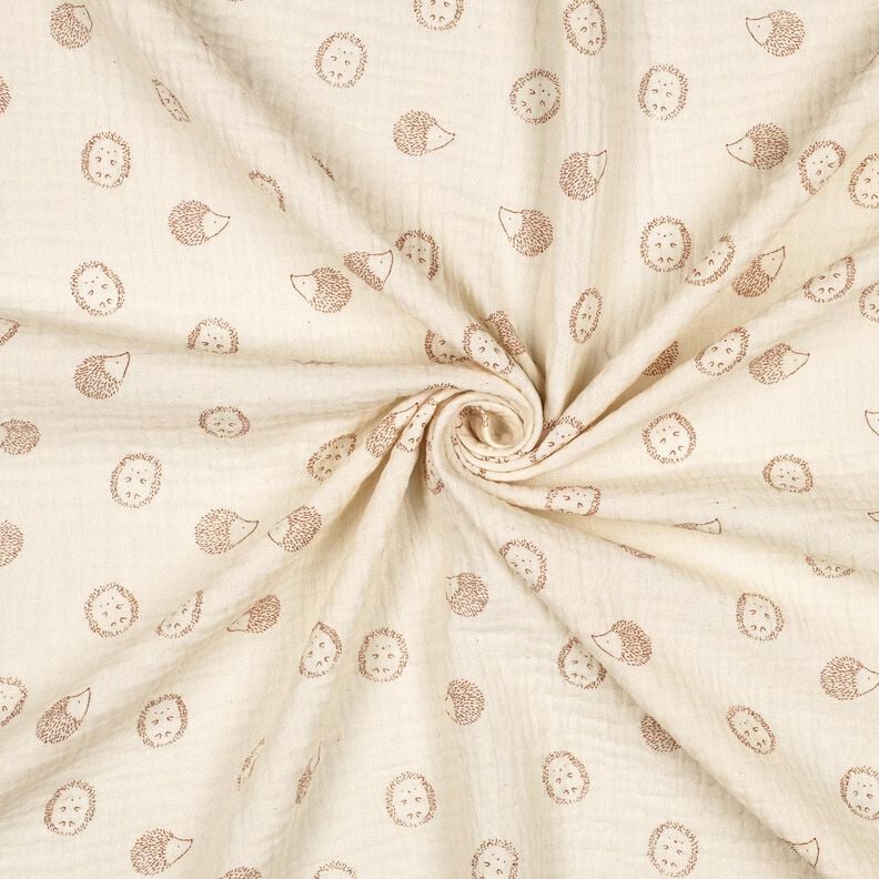 Mušelín / dvojitá mačkaná tkanina Ježek | Poppy Fabrics – přírodni/světle hnědá, image number 3