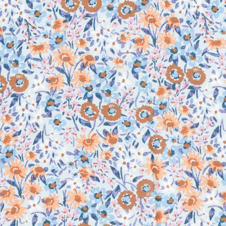 Viskózový popelín moře květin – světle modra/broskvově oranžová,  image number 1