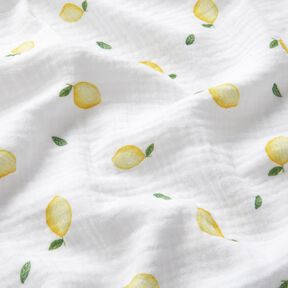 Mušelín / dvojitá mačkaná tkanina Akvarel citrony digitální potisk – bílá, 