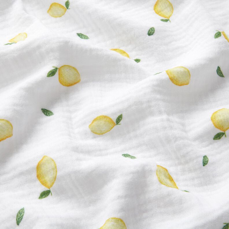 Mušelín / dvojitá mačkaná tkanina Akvarel citrony digitální potisk – bílá,  image number 2