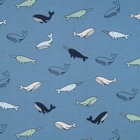 Bavlněný žerzej Roztomilé velryby | Poppy Fabrics – modrošedá/namornicka modr, 