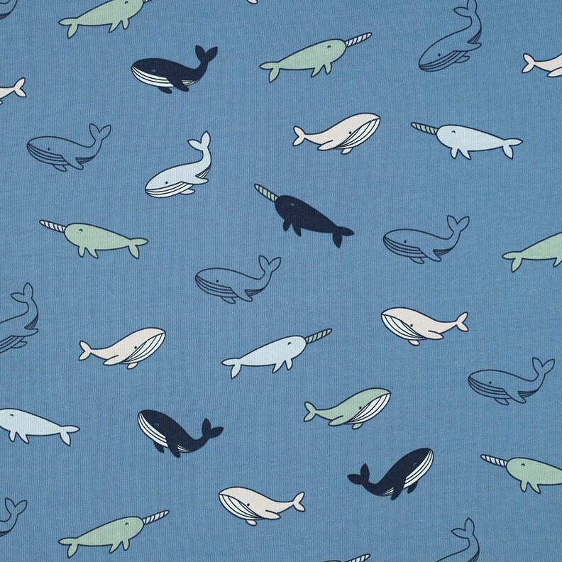 Bavlněný žerzej Roztomilé velryby | Poppy Fabrics – modrošedá/namornicka modr,  image number 1