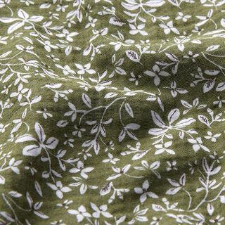 Mušelín / dvojitá mačkaná tkanina Květinové liány – olivová, 