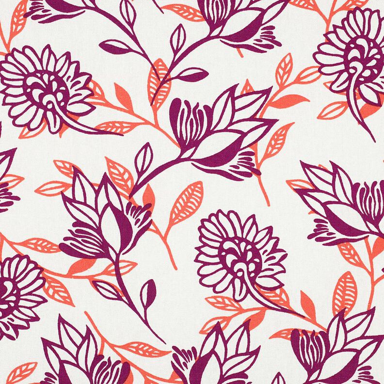 Směs vizkózy a lnu Květiny | Poppy Fabrics – slonová kost/hroznová,  image number 1