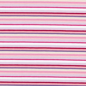 Bavlněný žerzej Úzké proužky – šeříková/pink, 