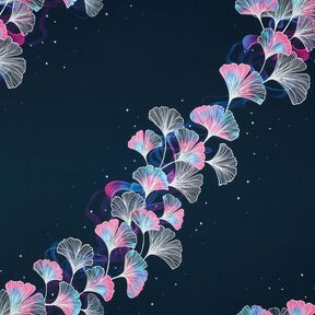 Bavlněný žerzej Gingko | Glitzerpüppi – noční modrá/purpurová, 
