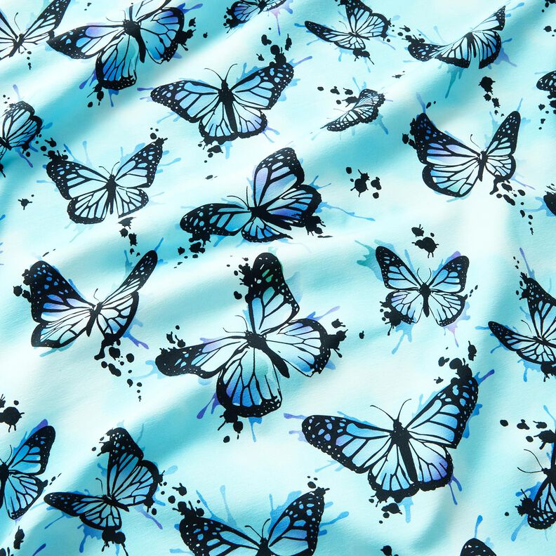 Bavlněný žerzej Motýlí stříkance | Glitzerpüppi – ledově modrá,  image number 1