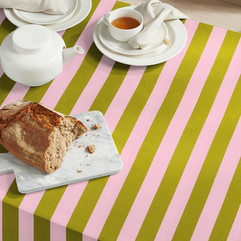 Dekorační látka Plátno Veselé pruhy – růžová/mechově zelená,  image number 6