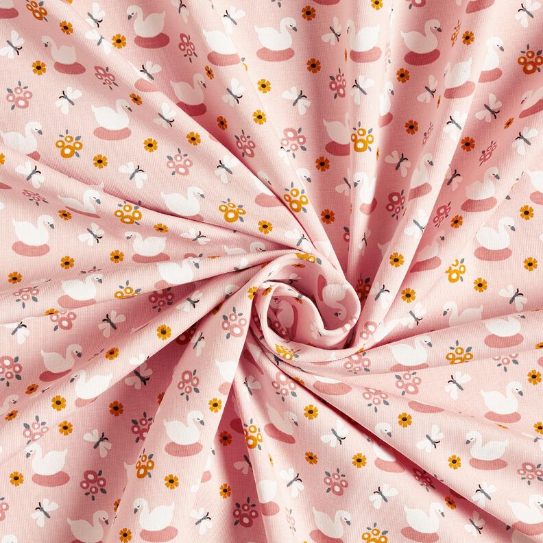 Bavlněný žerzej Roztomilé labutě – světle růžová/bílá,  image number 3