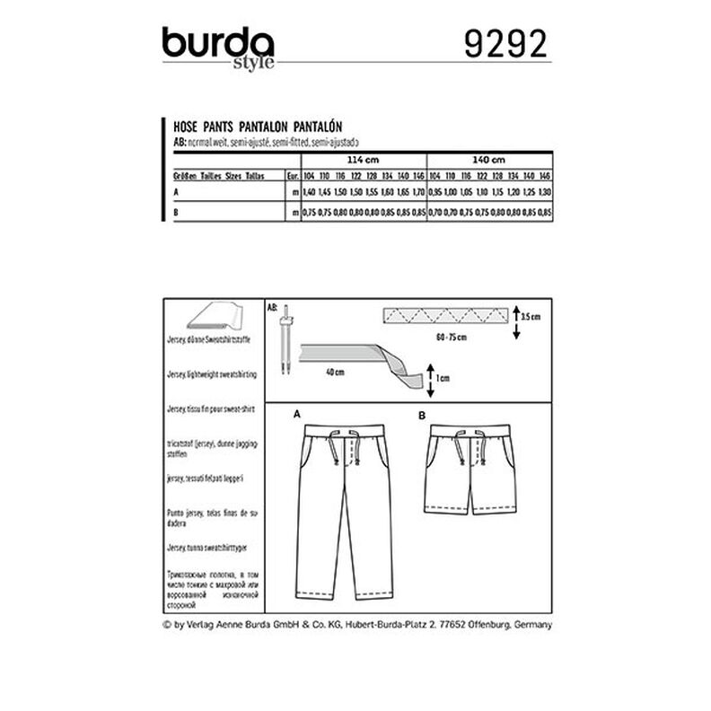 Kalhoty, Burda 9292 | 104-146,  image number 9