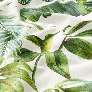 Dekorační látka Polopanama exotické listy – zelená/bílá, 