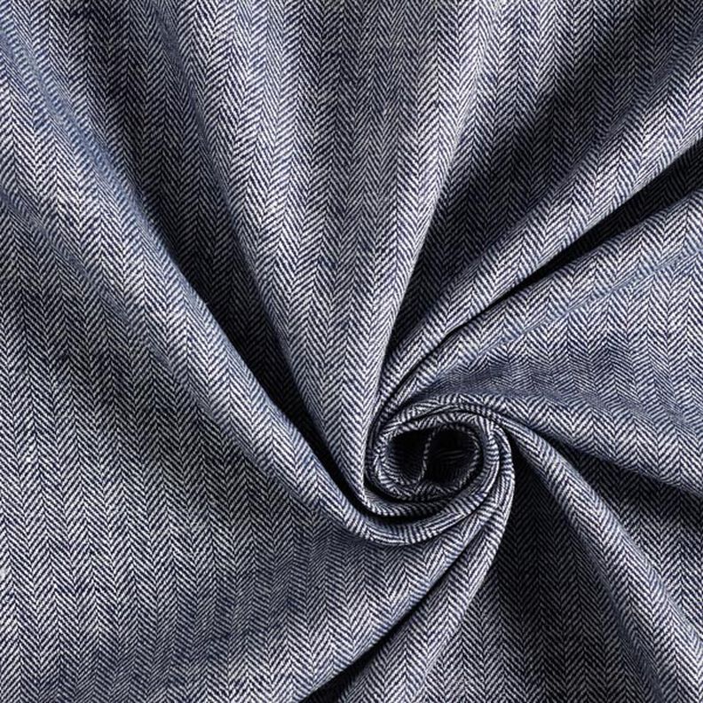 Směs lnu a bavlny se vzorem rybí kost – namornicka modr,  image number 2