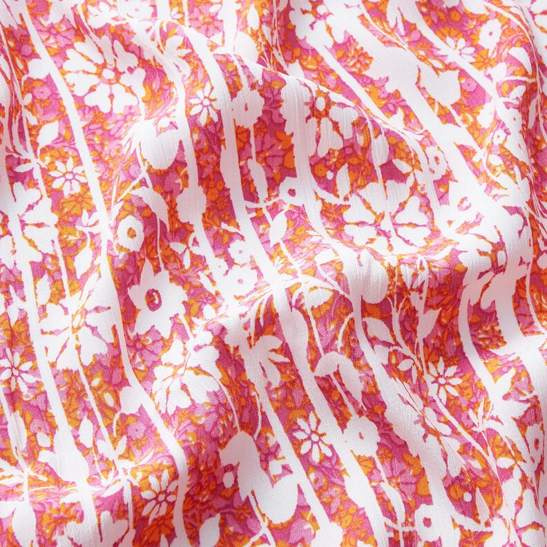 Viskózový krep květiny a větve – oranžová/pink,  image number 2