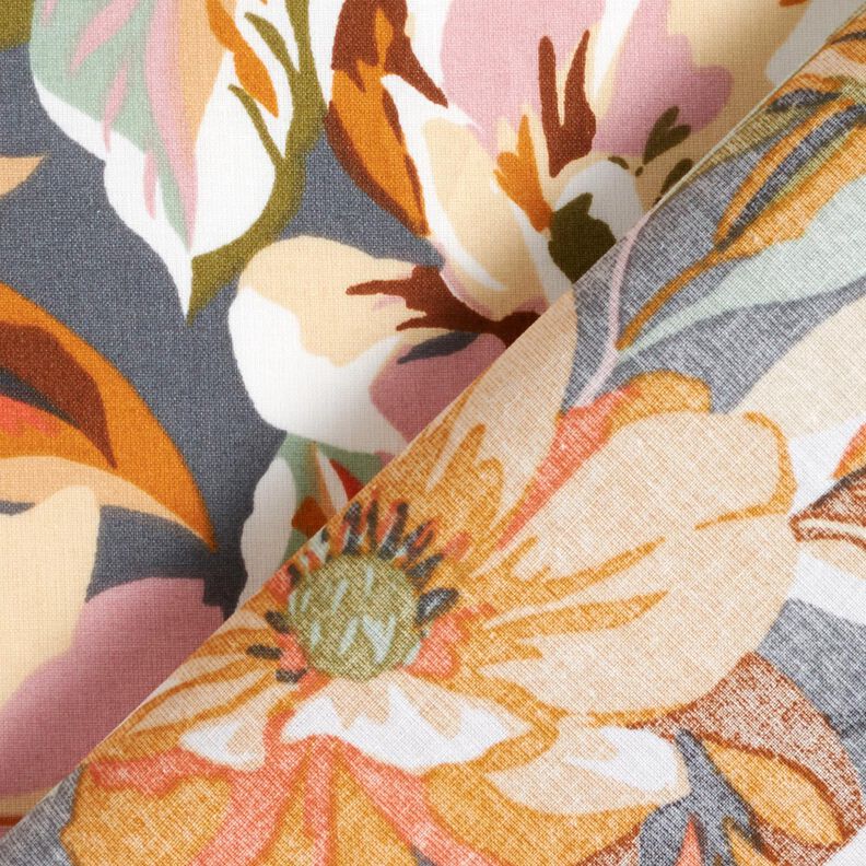 Povrstven&aacute; bavlna Stylov&eacute; květiny &ndash; břidlicově &scaron;ed&aacute;/rose,  image number 4