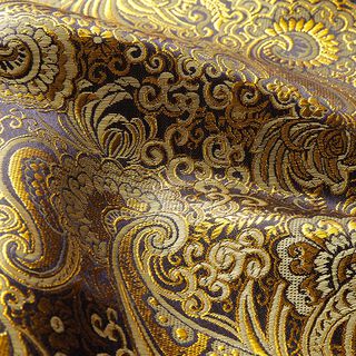 Oděvní žakár Metalický vzor paisley – zlatá/černá, 