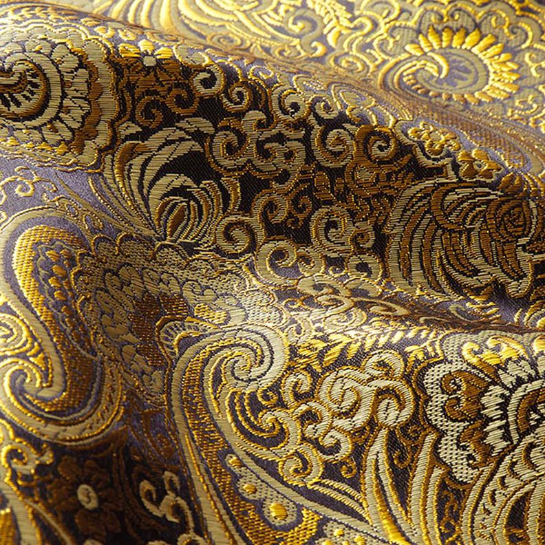 Oděvní žakár Metalický vzor paisley – zlatá/černá,  image number 2