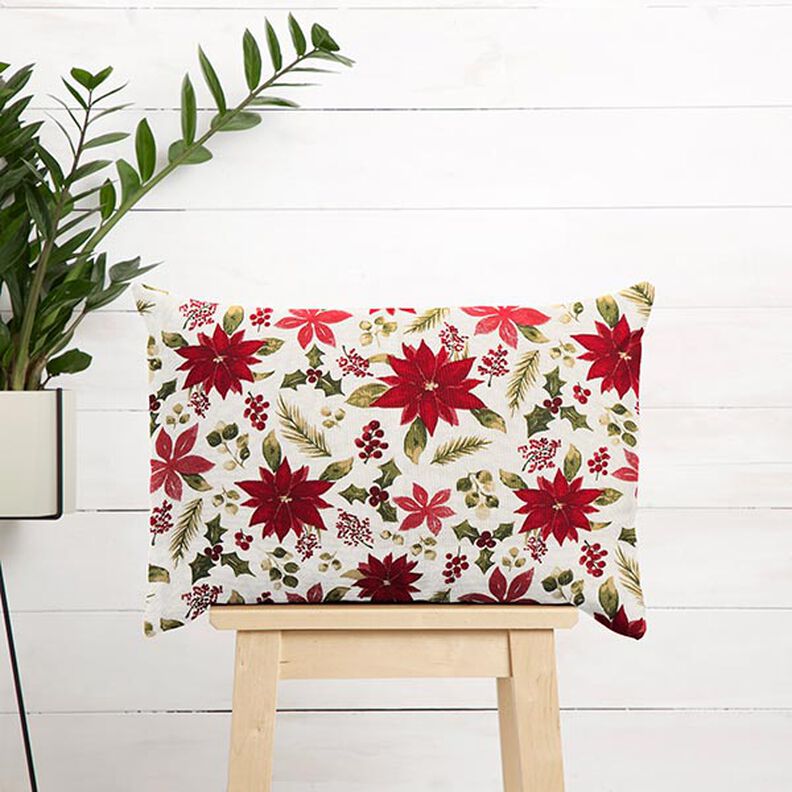 Dekorační látka Plátno Květiny poinsettie – vlněná bílá/karmínově červená,  image number 7