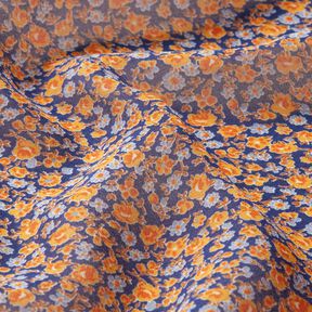 Šifón Vzor millefleurs (drobné kvítky) – indigová/oranžová, 