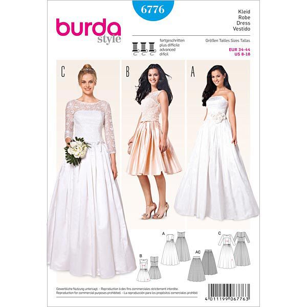 Svatební šaty / korzetové šaty / sukně, Burda 6776,  image number 1