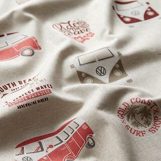 Dekorační látka Polopanama VW Bulli koláž – přírodni/terracotta, 