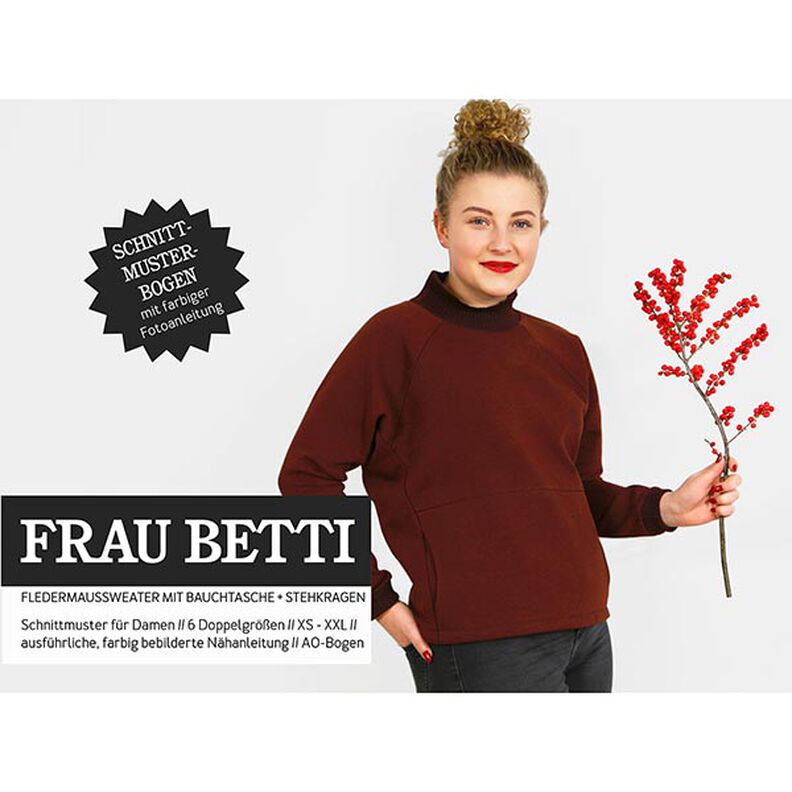 FRAU BETTI netopýří svetr s kapsou na břiše a stojáčkem | Studio Schnittreif | XS-XXL,  image number 1