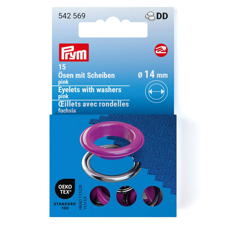 Očka s podložkami [15 kusů | Ø 14 mm] | Prym – pink/stříbrná metalická,  image number 1