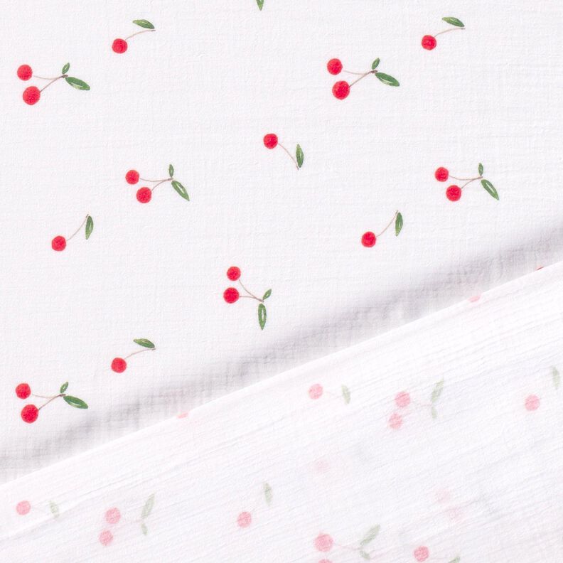 Mušelín / dvojitá mačkaná tkanina Akvarelové třešně digitální potisk – bílá,  image number 4