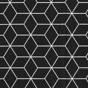 Dekorační látka Žakár Moderní kostky – černá/slonová kost, 