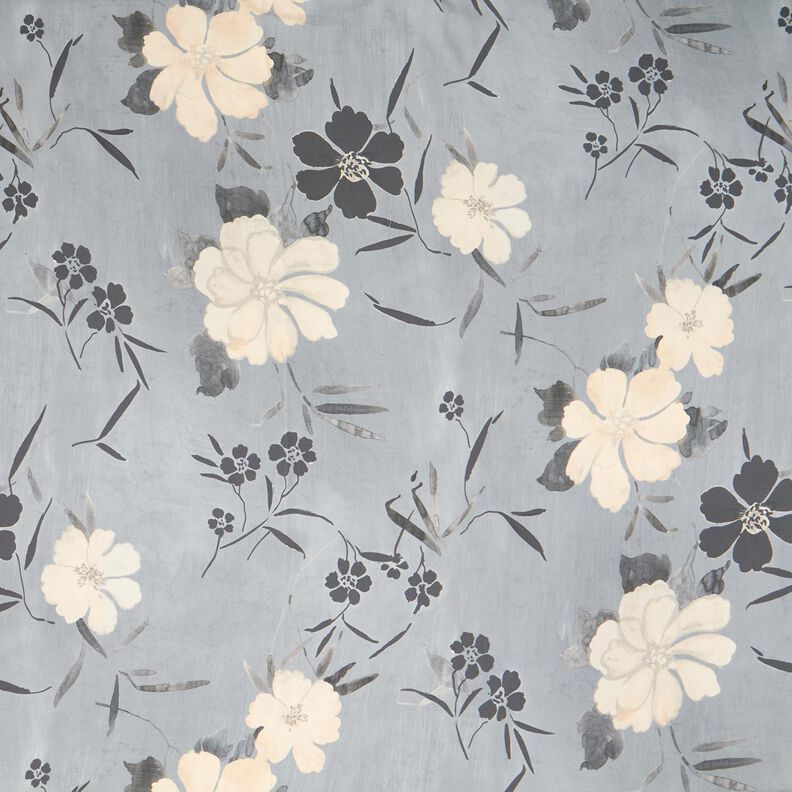 Viskózová tkanina akvarel květiny – šedá,  image number 1