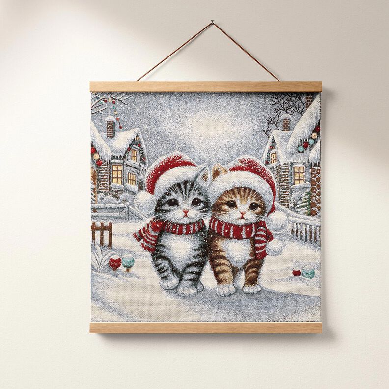 Dekorační panel Gobelín Vánoční kočky – světle modra/karmínově červená,  image number 6