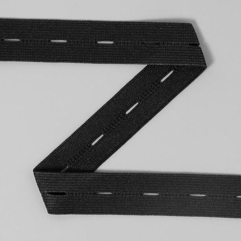 Elastická guma s dírkami na knoflíky 580 – černá | YKK,  image number 2