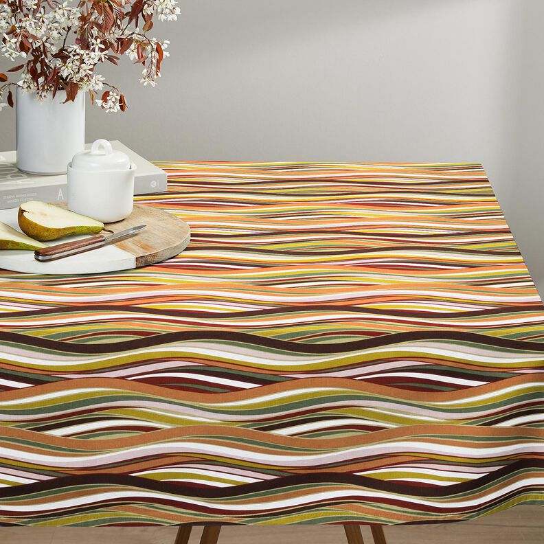 Bavlněn&aacute; l&aacute;tka Kreton Zakřiven&eacute; pruhy &ndash; b&iacute;l&aacute;/světle oranžov&aacute;,  image number 5