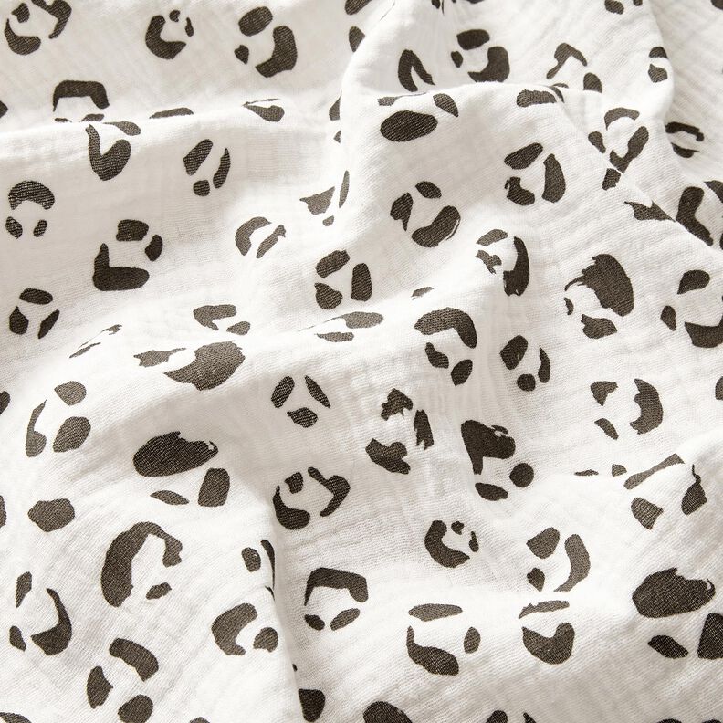 Mušelín / dvojitá mačkaná tkanina Velký leopardí vzor – slonová kost/tmavě šedá,  image number 2