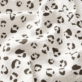 Mušelín / dvojitá mačkaná tkanina Velký leopardí vzor – slonová kost/tmavě šedá, 