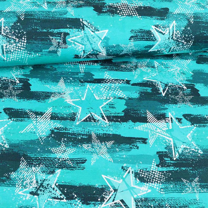 Francouzské froté letní teplákovina Hvězdné variace | Glitzerpüppi – modrá aqua,  image number 2