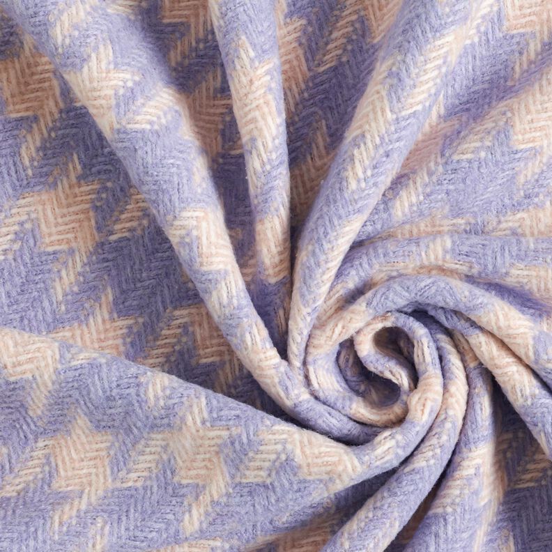 Hrubě tkaná kabátová látka typu houndstooth – béžová/šeříková,  image number 3