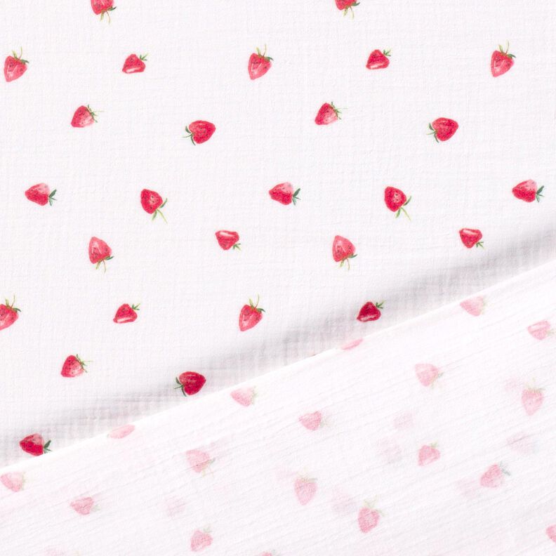Mušelín / dvojitá mačkaná tkanina Akvarel jahody digitální potisk – bílá,  image number 4
