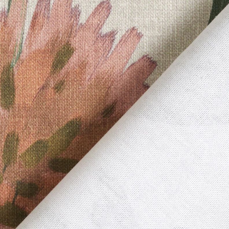 Dekorační látka Polopanama Kvetoucí jetel – červená/taupe (šedohnědá),  image number 4