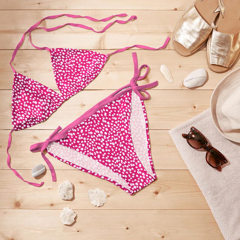 Látka na plavky mini puntíky – výrazná jasně růžová/bílá,  image number 6