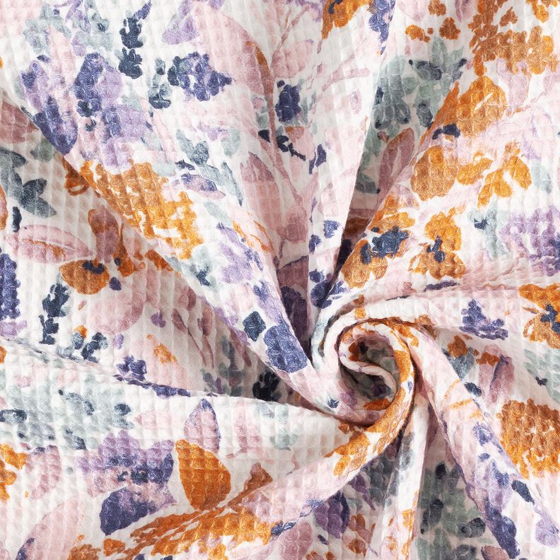 Vaflové piké Akvarelové květiny | Poppy Fabrics – bílá/levandulová, image number 3