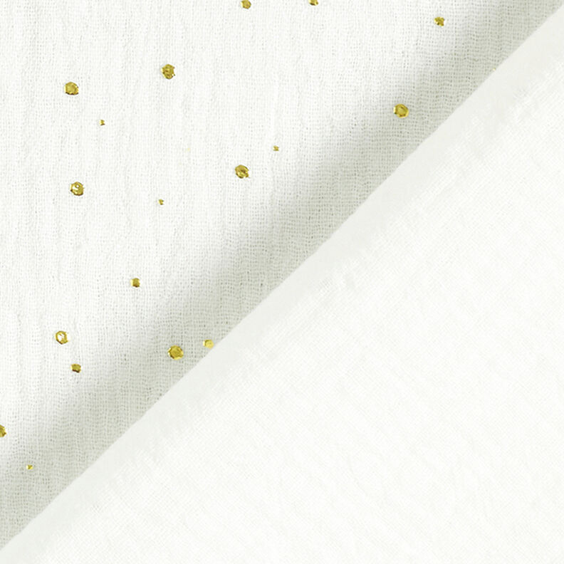 Bavlněný mušelín Rozptýlené zlaté tečky – bílá/zlatá,  image number 4